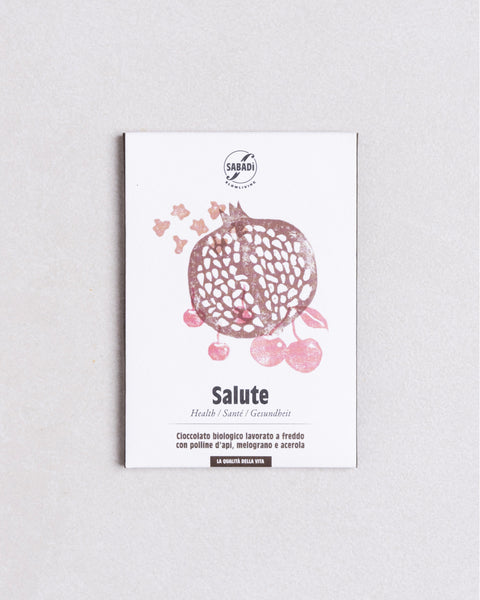 Salute – Cioccolato BIO con polline d’api, estratti di melograno e acerola